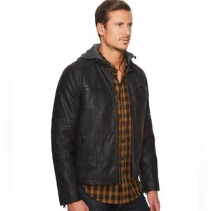 Levi’s faux leather hooded moto racer jacket